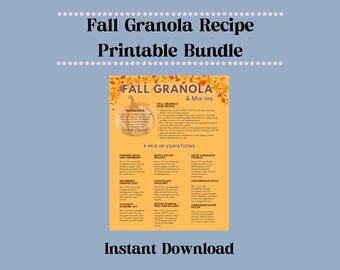 Fall Granola Recipe Printable Bundle: DIY Mix-Ins, Gift Tags (PDF Download