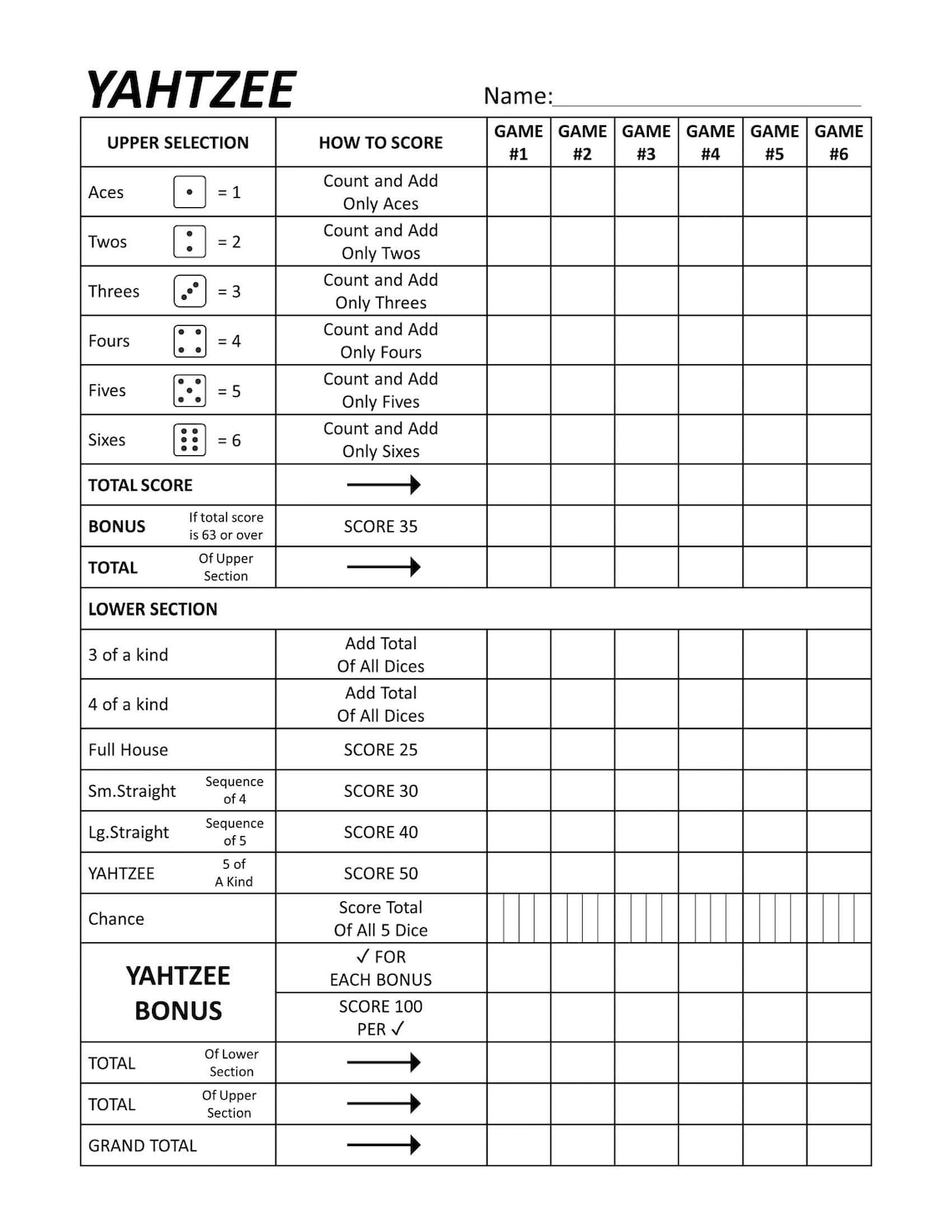 yahtzee scoresheets 100 page printable sheets etsy