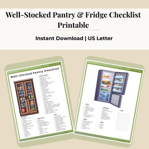 Pantry & Fridge Checklist Printable | Kitchen Inventory Organizer Planner PDF Instant Download image 1