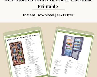 Well-Stocked Pantry Fridge Checklist Printable | Kitchen Inventory Tracker | Food Storage Organizer | Freezer & Grocery List
