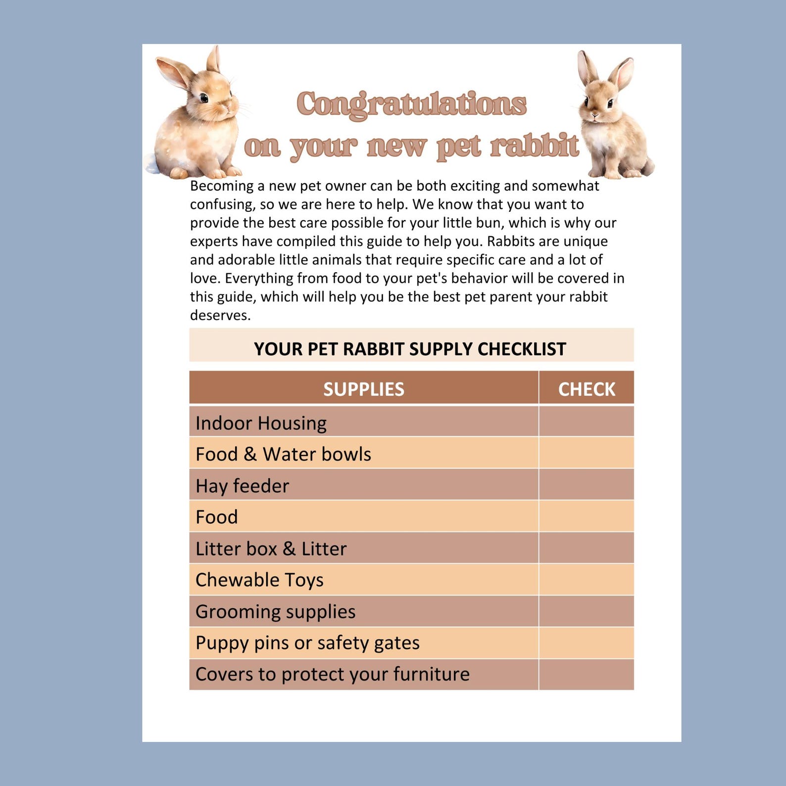 Rabbit Checklist.pdf Rabbit Care Guide: Housing, Feeding, Grooming & Training Tips - Instant ...