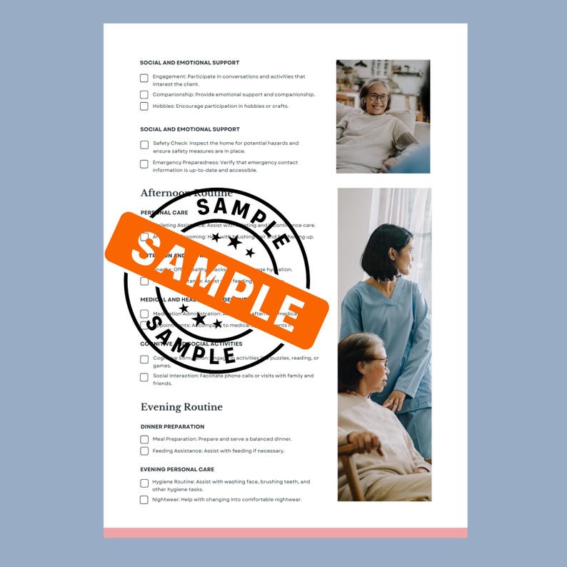 Home Care Caregiver Daily Task Checklist Printable Template for Elderly ...