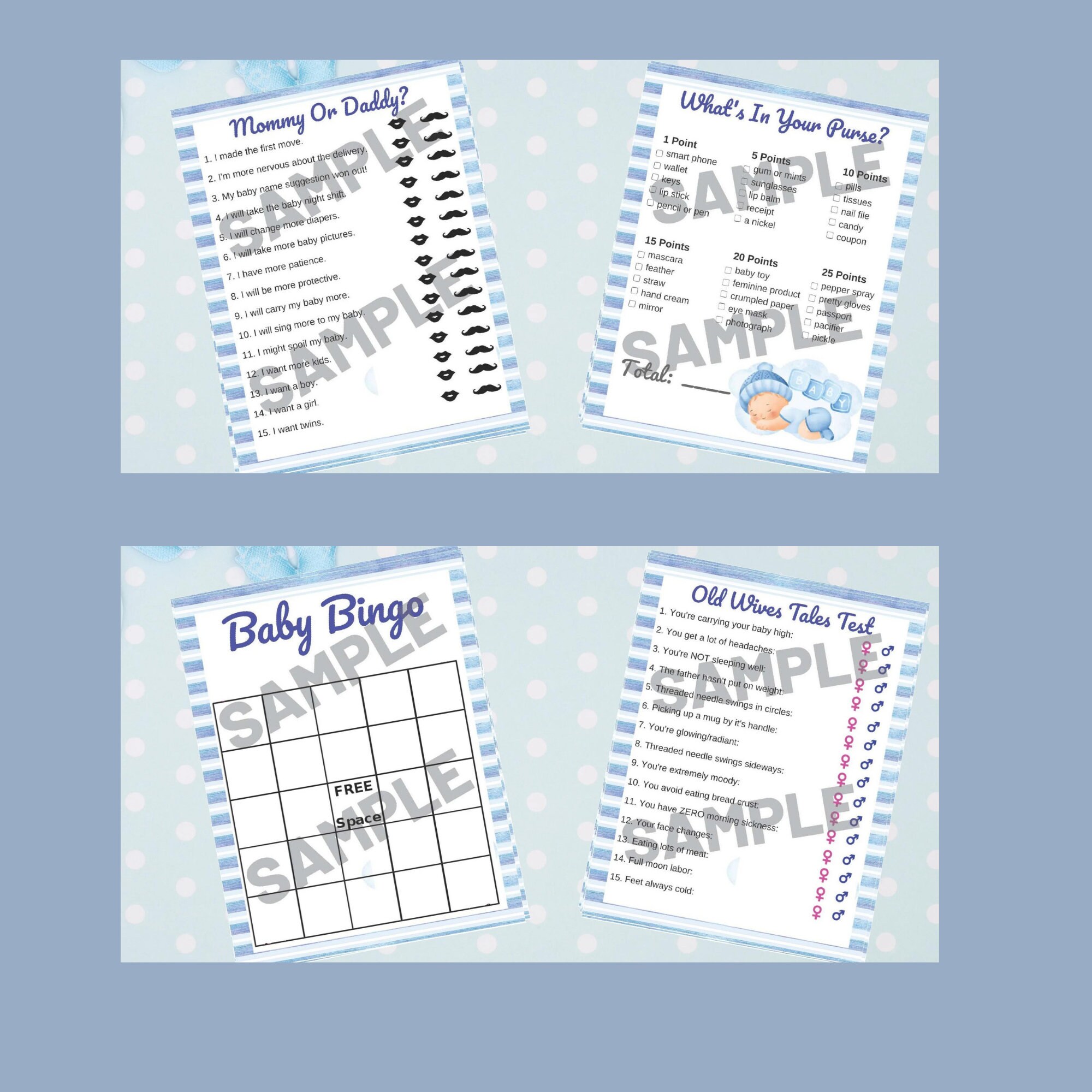 Printable Baby Shower Party Games With Stickers and Answer Key Digital