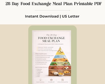 28-Day Food Exchange Meal Plan | 1200 Calorie Diet, Weight Loss (Printable PDF)