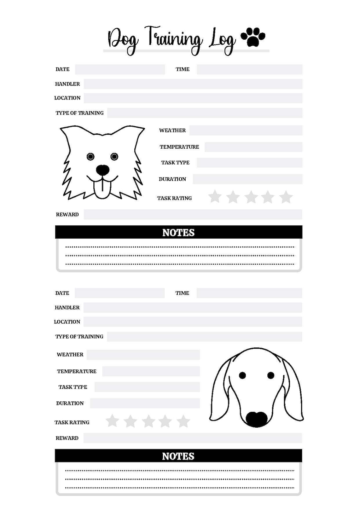 dog-training-log-120-page-printable-log-etsy