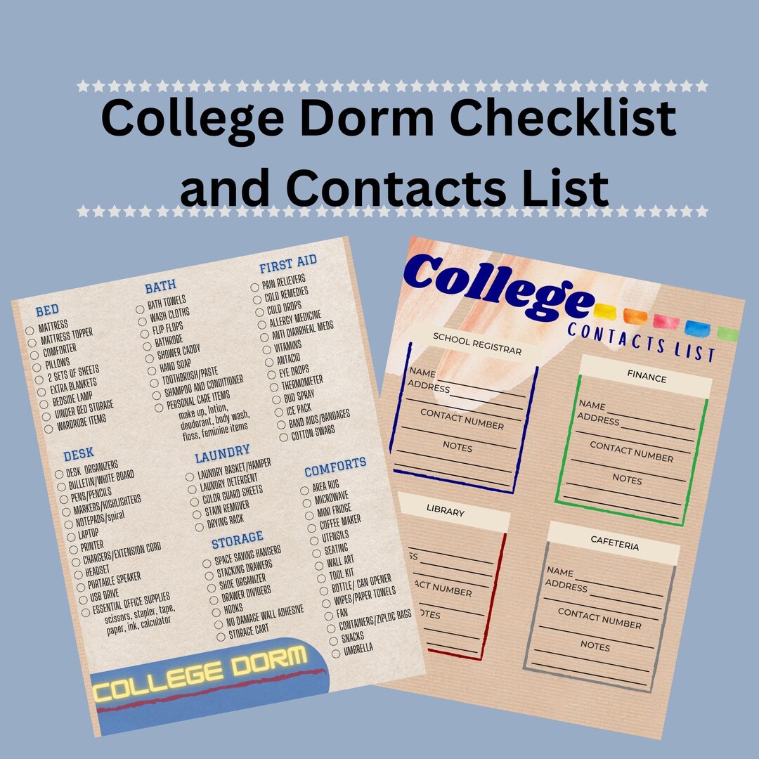 Comprehensive College Dorm Essentials and Contacts Checklist Digital ...