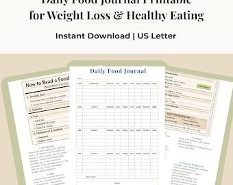 Daily Food Journal Printable – Nutrition Tracker, Meal Planner, Calorie Log, PDF for Weight Loss & Healthy Eating
