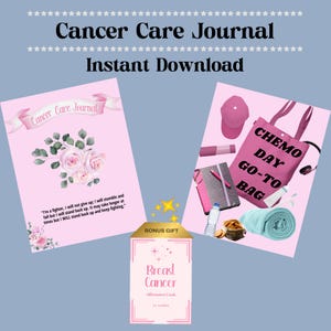 Pacchetto diario per la cura del cancro con checklist per la borsa da viaggio per il giorno della chemioterapia e schede di affermazione sul cancro al seno / Set di download istantaneo in PDF stampabile