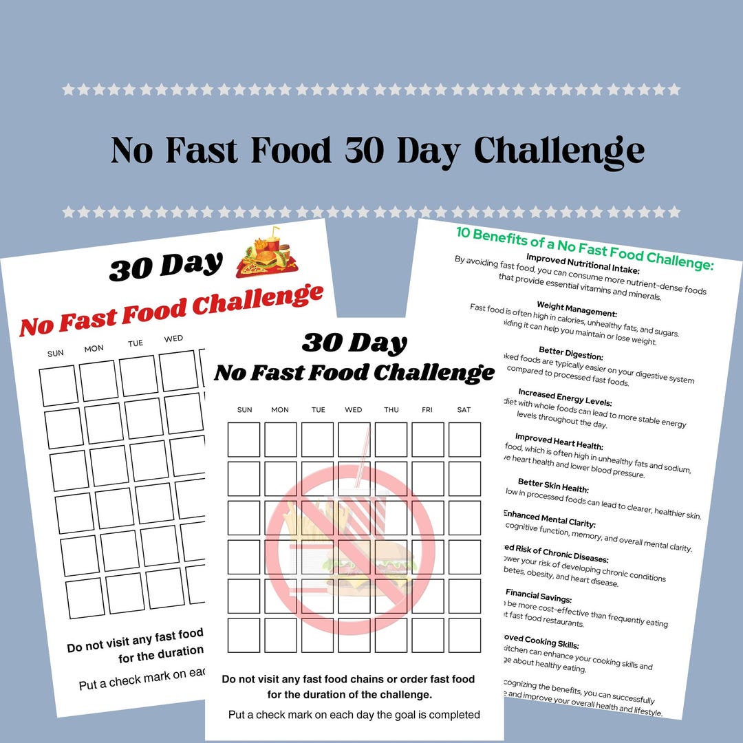 30-day No Fast Food Challenge: Printable Tracker for Healthier ...