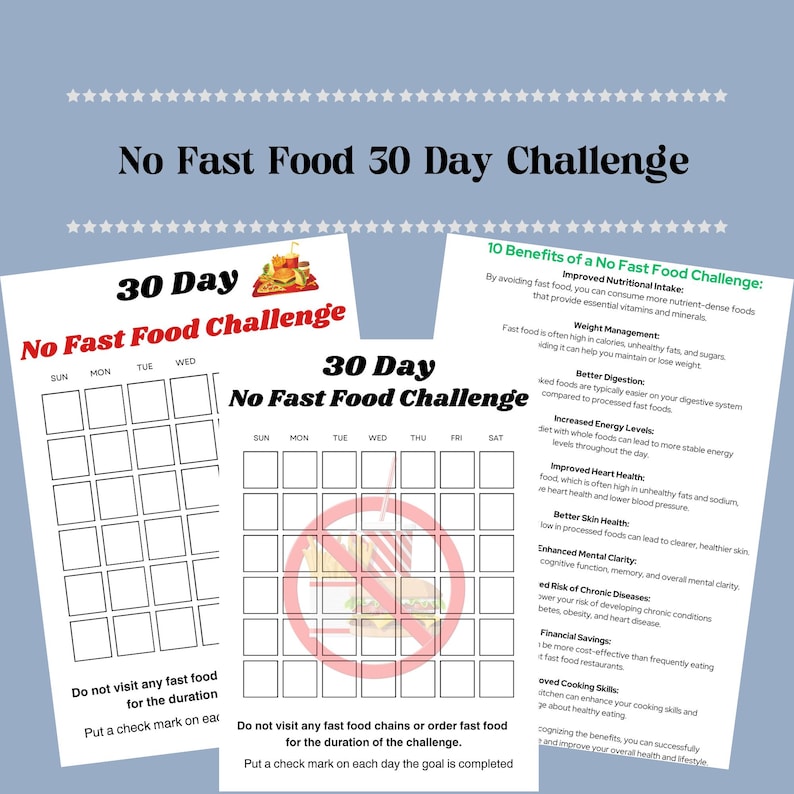 30day No Fast Food Challenge Printable Tracker for Healthier
