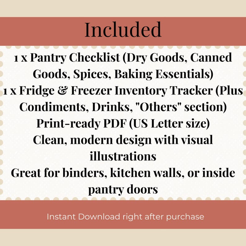 Pantry & Fridge Checklist Printable | Kitchen Inventory Organizer Planner PDF Instant Download image 5