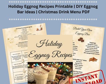 Holiday Eggnog Recipes Printable | DIY Eggnog Bar Ideas | Christmas Drink Menu PDF