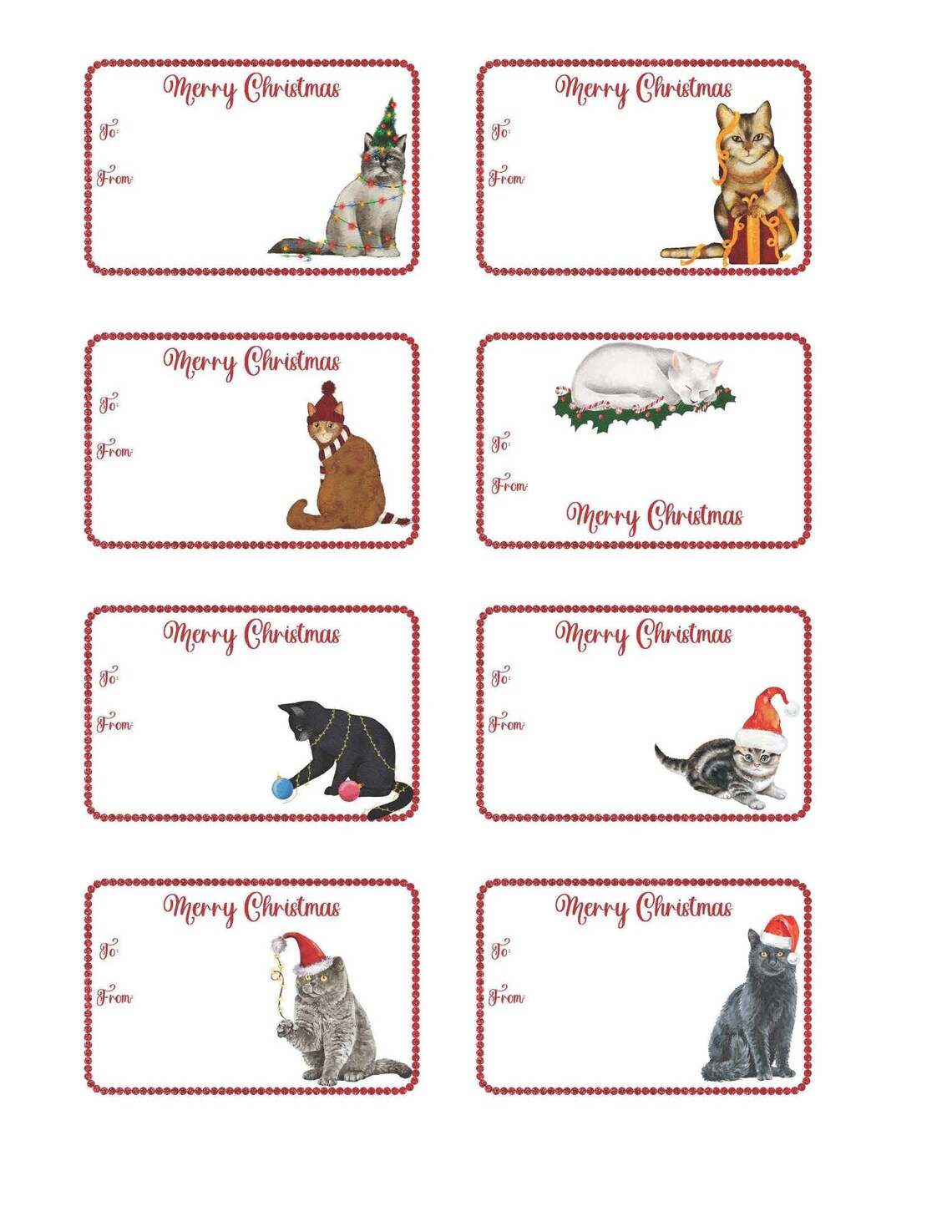 Cat Christmas Tags / 20 Printable Gift Tags Etsy
