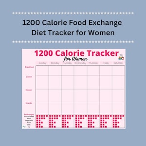 Planificador de comidas de intercambio de 1200 calorías: Seguimiento semanal imprimible de la dieta para el control de peso de las mujeres