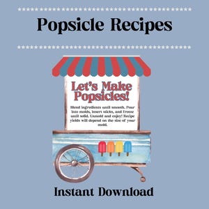 Druckbare Rezeptkarten für Kinder am Stiel | Gefrorene Sommersüßigkeit DIY | Sofortiger Download Joghurt Ice Pop Rezepte PDF