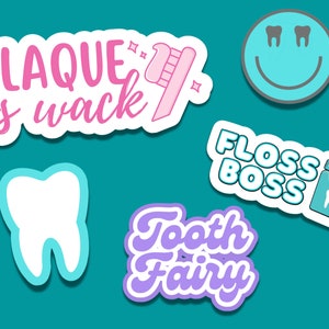 Pacote de adesivos odontológicos, assistente odontológico, higienista dental, dentista, adesivos de vinil, adesivos à prova d'água, presente para amigo