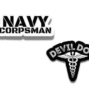 Pegatina de médico de la marina, pegatinas de Devil Doc, pegatina de HM, pegatinas militares, calcomanías de vinilo, regalo para un amigo