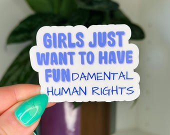 Klistermärke med tjejer som bara vill ha grundläggande mänskliga rättigheter, feminist, present till henne, aktivism, kvinnors rättigheter, vattenflaskklistermärke