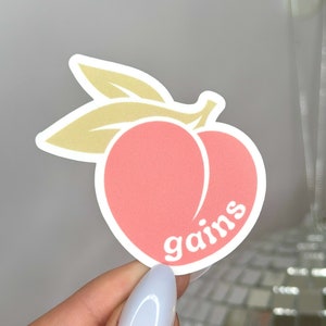 Peach Gains Sticker: Glossy Vinyl Fitness Decal
