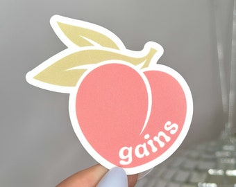 Peach Gains Sticker: Glossy Vinyl Fitness Decal