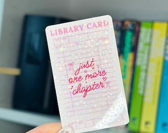 One More Chapter Library Card Sticker, Holographic Kindle Stickers, Cute Coquette Book Club Gifts