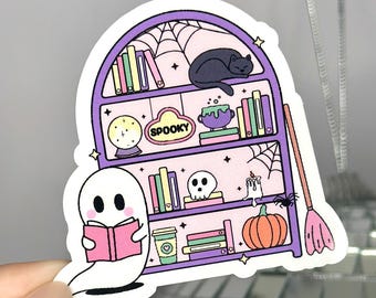 Spooky Ghost Bookshelf Sticker, Bookish, Laptop Stickers, Kindle, Reader, Book Club