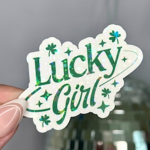 Pegatina holográfica Lucky Girl / Pegatinas para botellas de agua / Bonitas / De moda / Regalo para amigas
