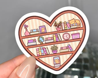 Heart Bookshelf Sticker | Kindle Sticker | Waterbottle Stickers | Bookish