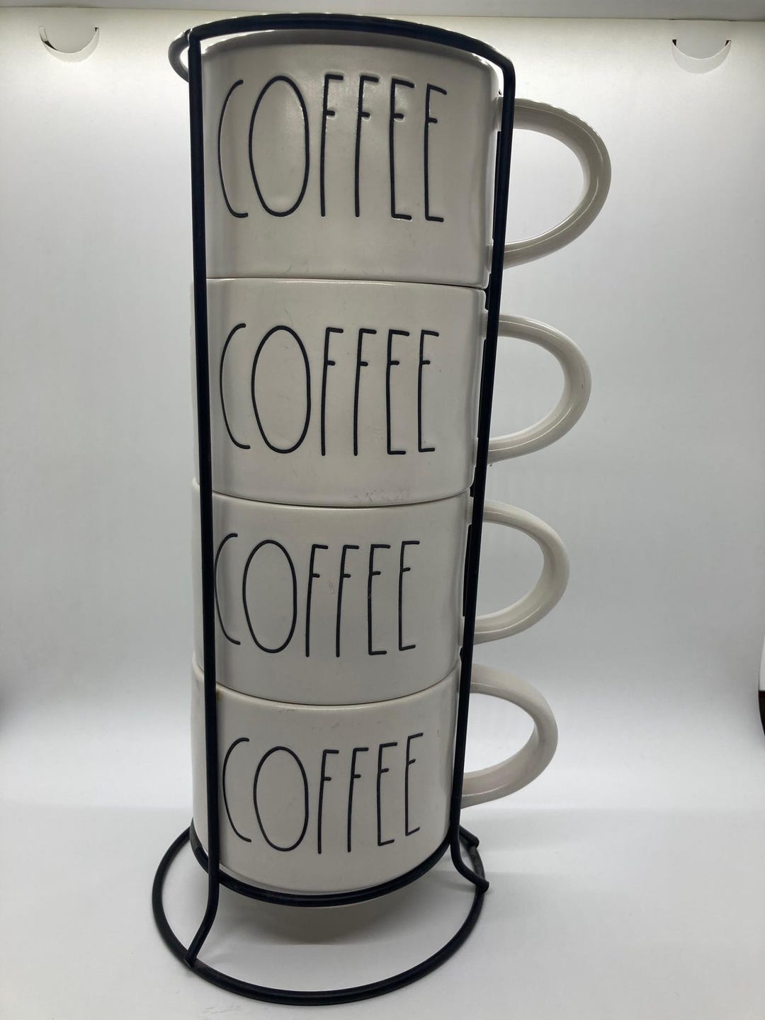 Rae Dunn Set of 4 Stackable COFFEE MUGS With Stack Rack Tea Magenta ...