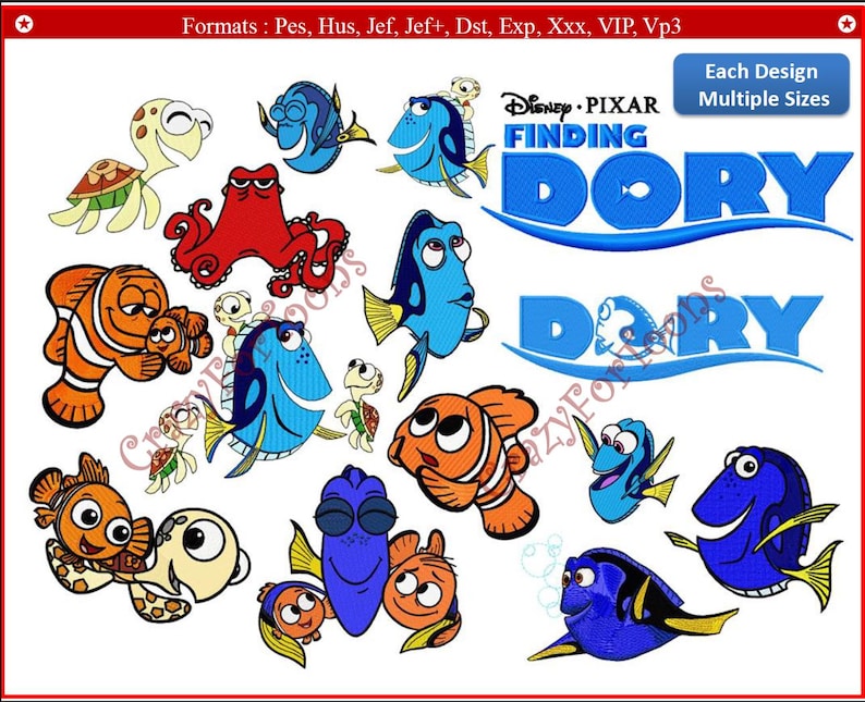 Dory Fish Embroidery Set , 15 Machine Files, Multiple Formats and Sizes ...