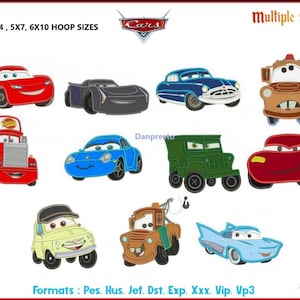 Cars embroidery applique files - 11 design set , Cartoon, Lighting McQueen and more