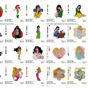 Disegni di principesse animate in cartone animato - File per macchina da ricamo 80+ di tutti i tipi in formato .PES