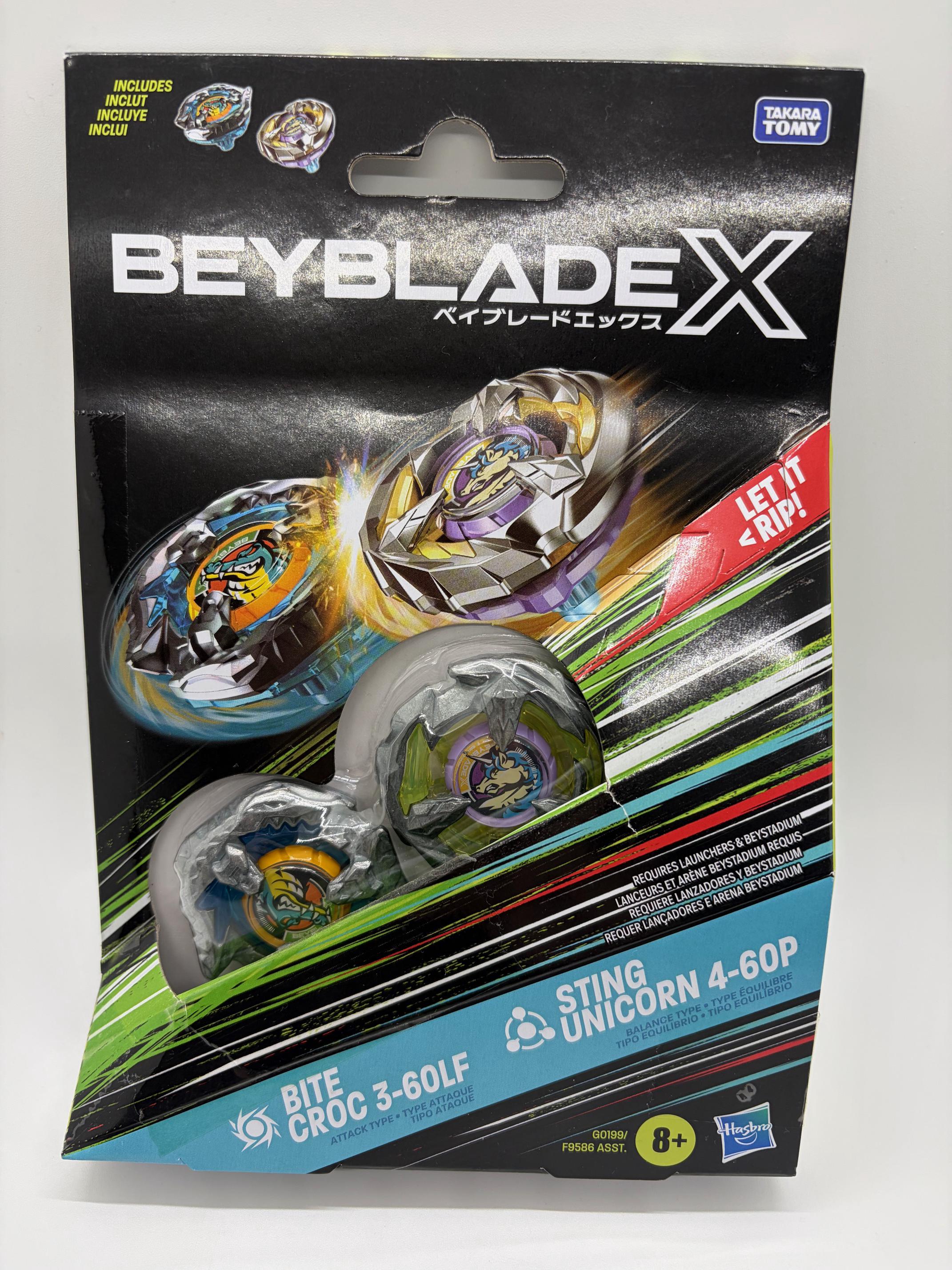 ト−ルペイント Beyblade X Bite Croc 3-60LF and Sting Unicorn 4-60P Top Dual Pack