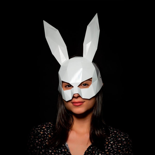 Rabbit 3d Mask papercraft template, Bunny Mask Paper Craft Digital Template, diy halloween mask bunny, rabbit costume diy masquerade mask
