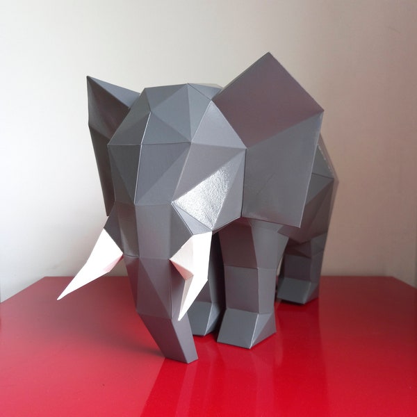 Diy elephant safari papercraft 3d, safari digital paper art, animal decoration desk, elephant sculpture low poly decor safari animals toys