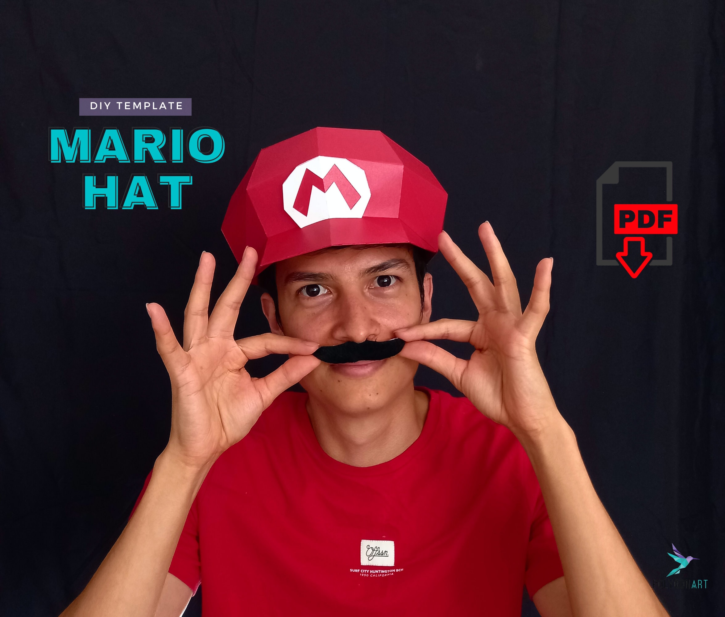 Modello di cappello di Mario Bros Papercraft cappello di super mario fai da  te maschera di carta Origami costume super mario papercraft fai da te  giocatore regalo festa di Halloween 