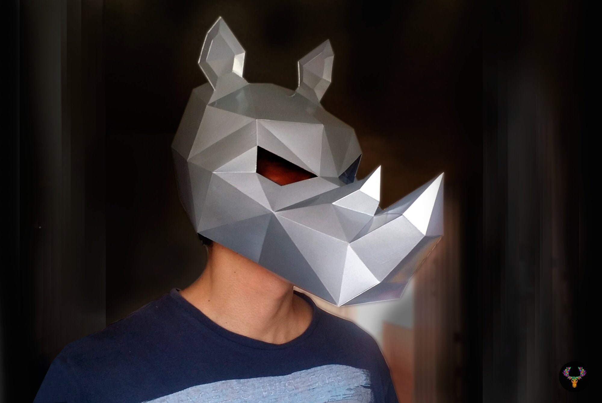 Masca Rinocer Plantilla Mascara Rinoceronte Poligonal 3d Diy Pdf Rhino mask | Etsy