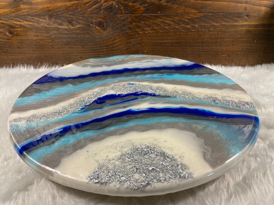 Faule Susan abstarct Kunst in Blues Grau Silber & weiß mit | Etsy