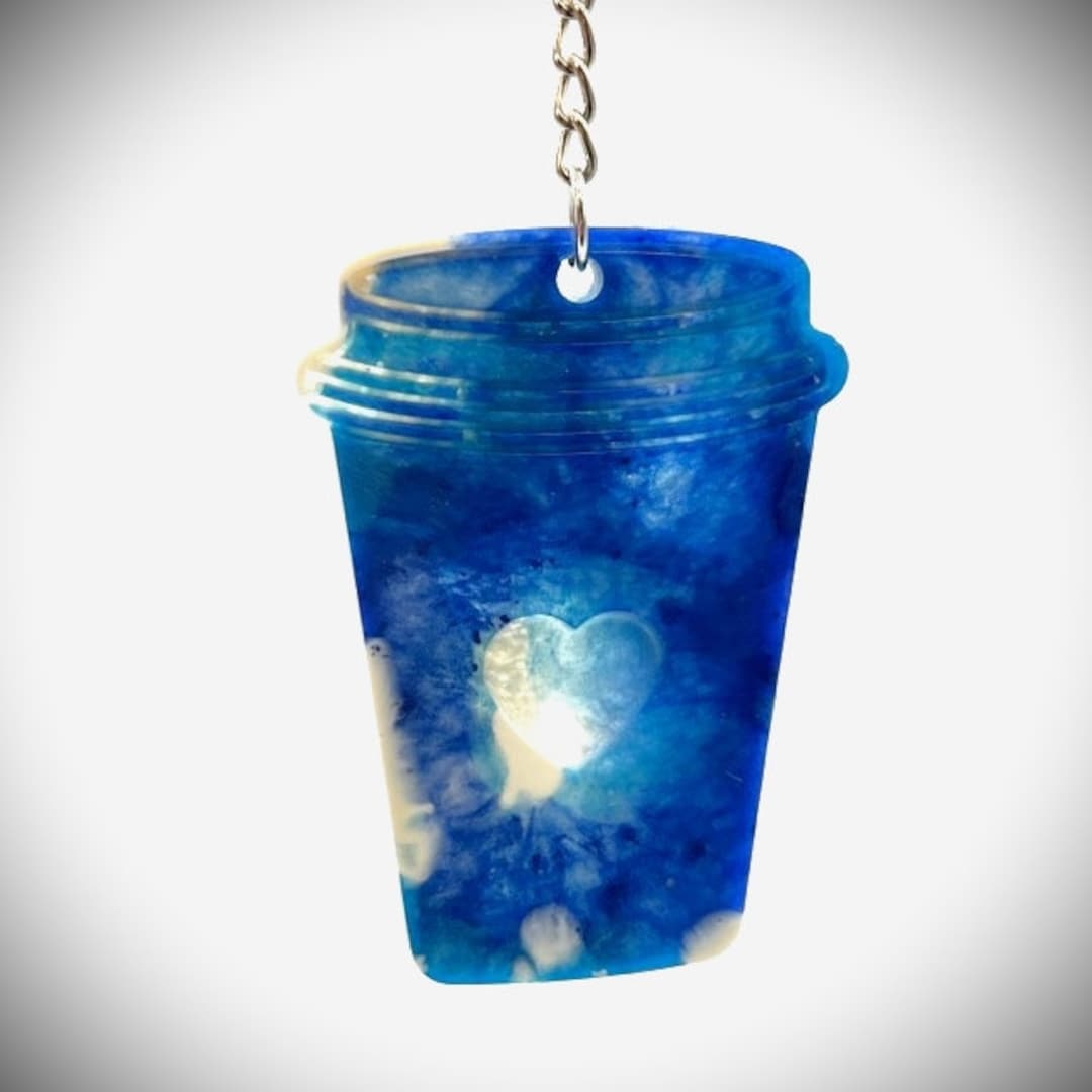 Coffee Cup Keychain in Blues Ocean Etsy