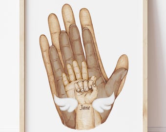 Prezent upamiętniający stratę dziecka, Aniołek, Pamiątka po poronieniu, Prezent dla mamy z okazji urodzenia martwego dziecka, Ilustracja rodzinna na temat utraty ciąży niemowlęcia, Skrzydła anioła