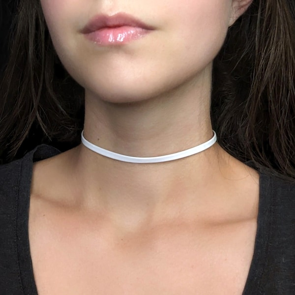 White Patent Leather Choker, Thin Shiny Vegan Faux Leather Necklace, Pastel Goth Choker, Punk Necklace, Grunge Jewelry