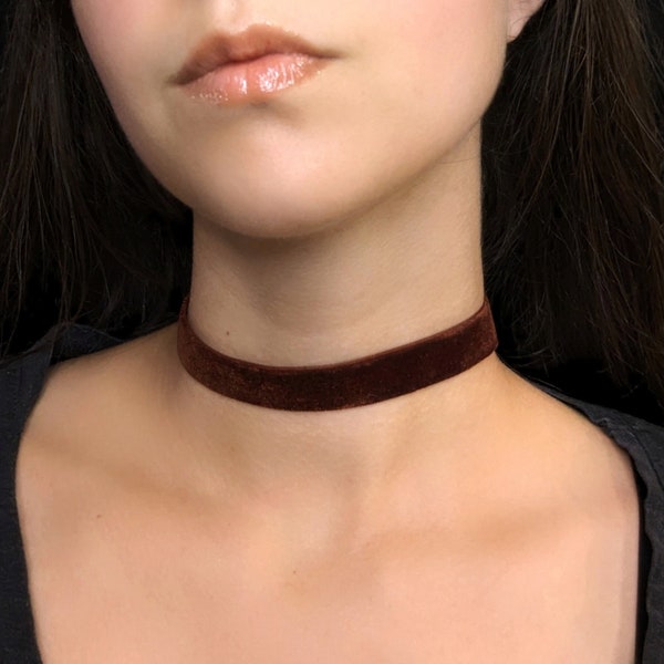 Brown Choker Velvet Necklace, Whimsigoth Jewelry, Boho Grunge Whimsy Goth Choker, Dark Brown Minimalist Ribbon, Plus Size Available