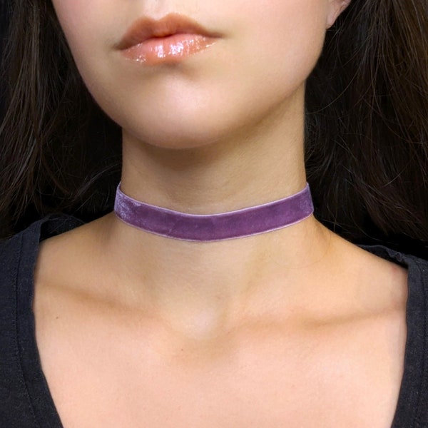 Purple Choker Velvet, Lavender Velvet Necklace, Wide Ribbon Velvet Choker, Egirl Necklace, Light Purple Fairy Necklace