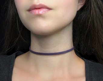 Purple Leather Choker for Women, Thin Vegan Faux Leather Necklace, Dainty Minimalist Necklace, Gothic Choker, Grunge Jewelry