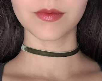 Salbei grüner Choker, Feekern Samt Halskette, Wald Elf Ästhetik, Elfen Schmuck