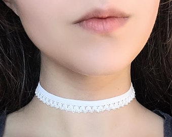 Dainty White Lace Choker, Thin Minimalist Necklace, Lacy Boho