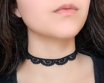 Black Lace Choker, Thin Lace Necklace, Victorian Gothic Choker, Lacy Goth Jewelry, Gothic Lolita Fashion