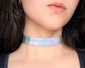 Cyberpunk Leather Choker, Iridescent Holographic Choker, 90s