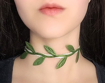 Whimsical Elven Necklace, Green Vine Necklace, Fairycore Choker, Fairy Jewelry, Leaf Jewelry, Forest Elf Costume
