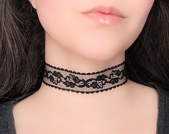 Sheer Lace Choker, Wide Lace Flower Necklace, Floral Victorian Necklace, Gothic Choker, Goth Jewelry